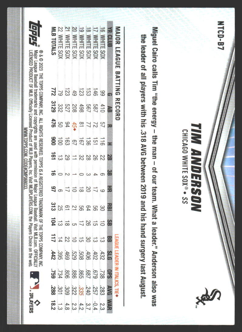 Tim Anderson #NTCD-B7 2023 Topps International Trading Card Day White Sox