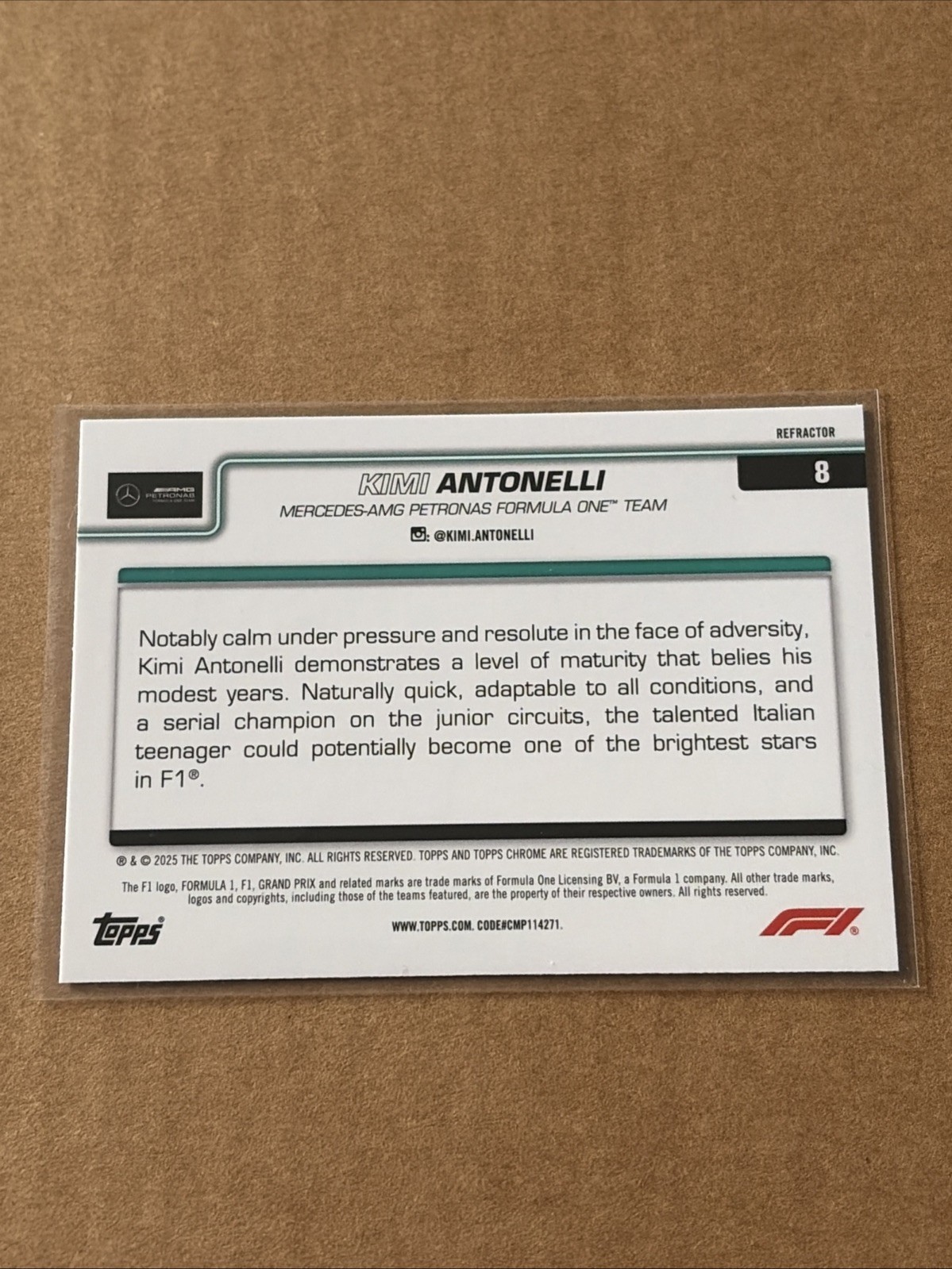 2025 Topps Chrome Formula 1 – F1 Drivers Andrea Kimi Antonelli #8 Refractor (RC)