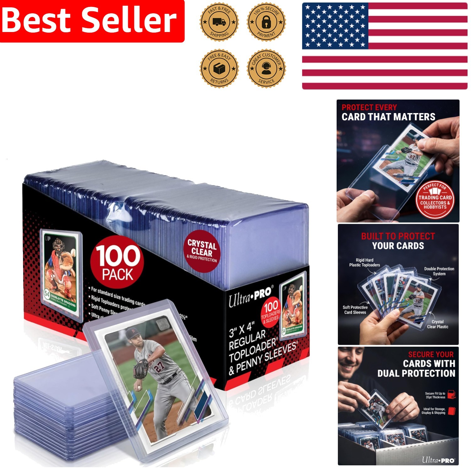 Trading Card Toploaders 3×4 Inch 100 Pack Clear Soft Sleeves Ultimate Protection