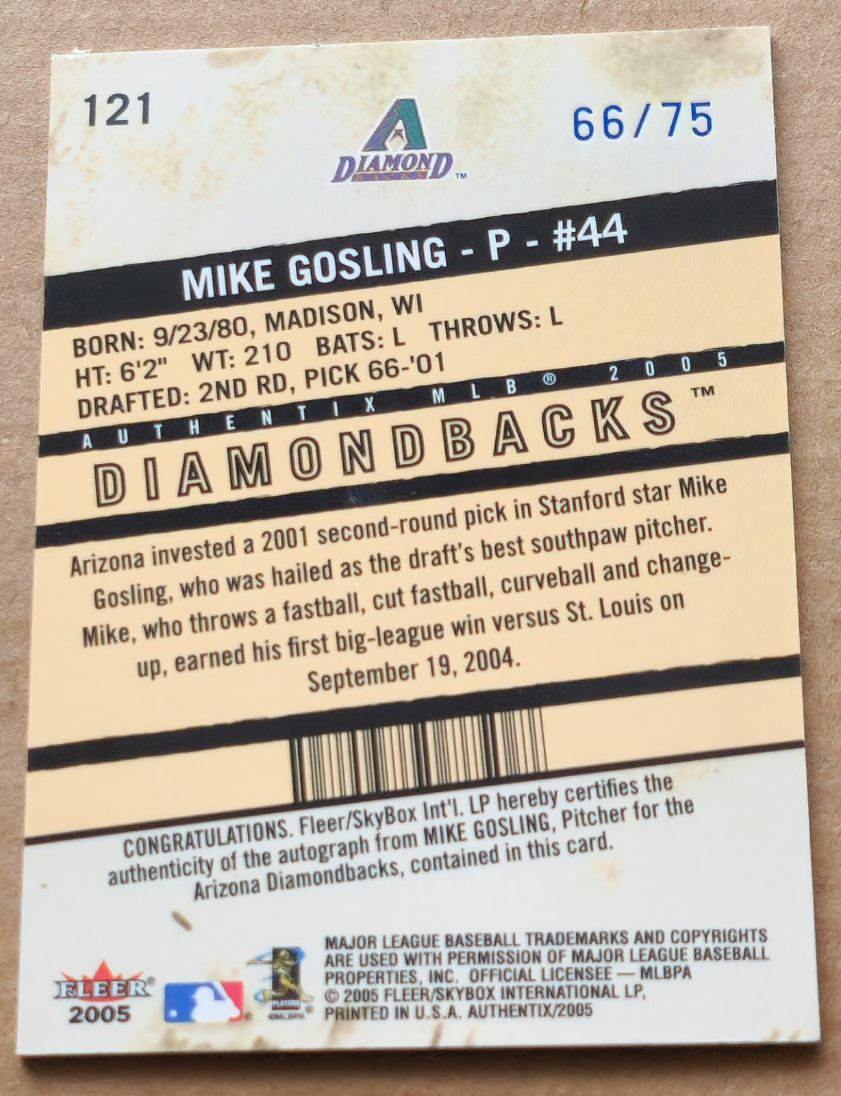 2005 Fleer Authentix #121 Ticket To The Majors Mike Gosling Auto 66/75
