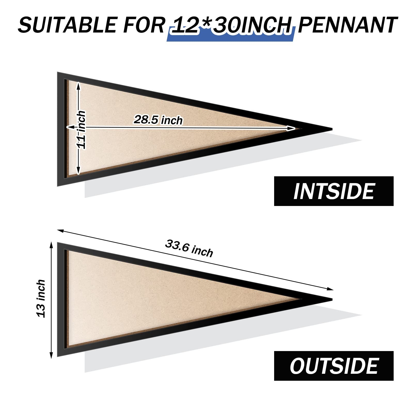 Pennant Frame Wood Flag Frame for 12 x 30 Inch Pennants Display Pennant Holde…