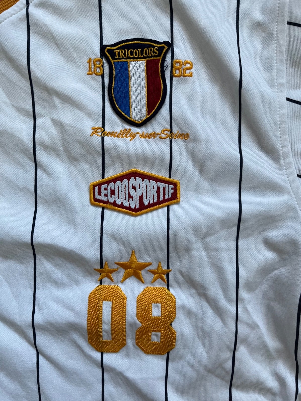 Le Coq Sportif Fan Jersey Vintage XS White Pinstripe Soccer Football