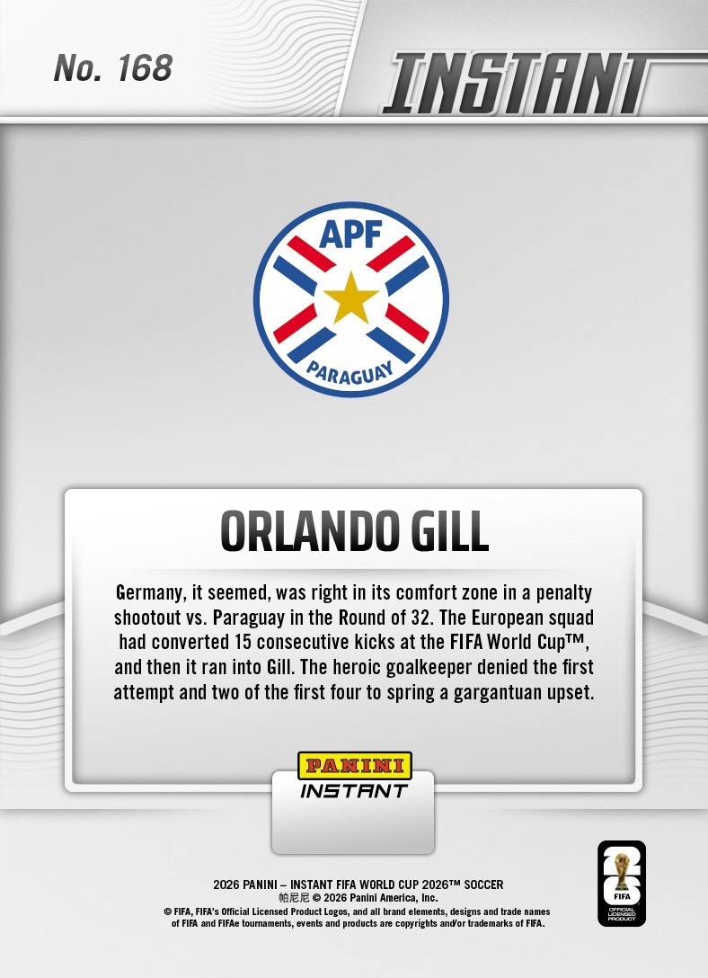 *PRESALE* 2026 Panini Instant FIFA World Cup Orlando Gill RC #168 ~ Paraguay