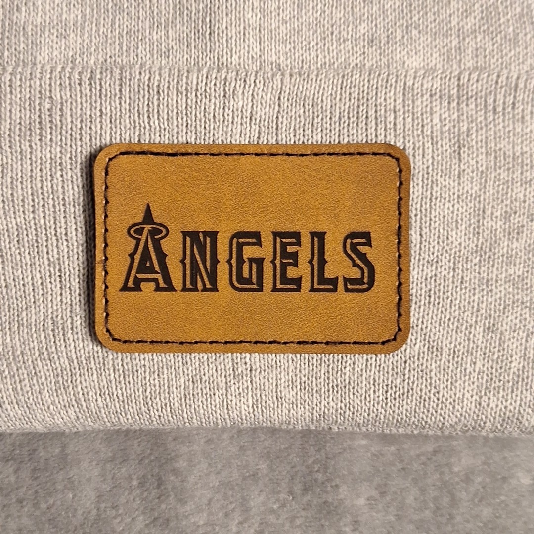 Los Angeles Angels Leather Rectangle Patch Gray Beanie Cap MLB