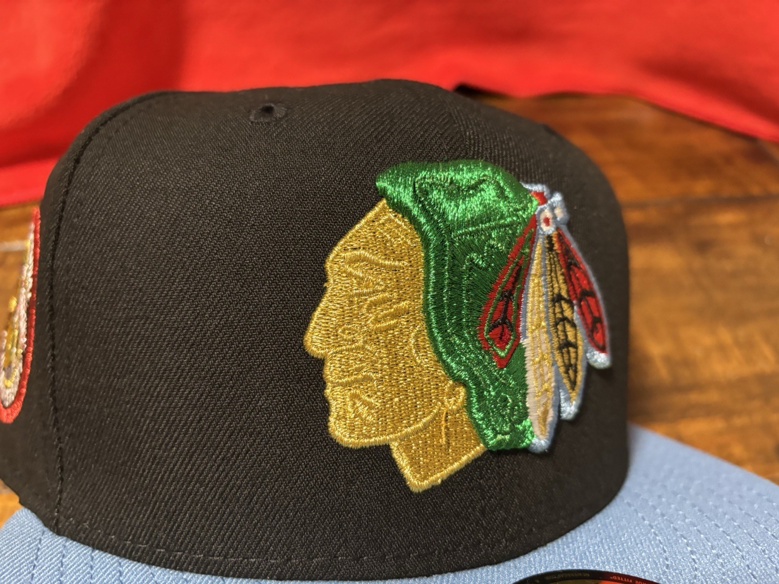 Chicago Blackhawks Always Original Sky Blue Black New Era Fitted 7 7/8 Gray UV