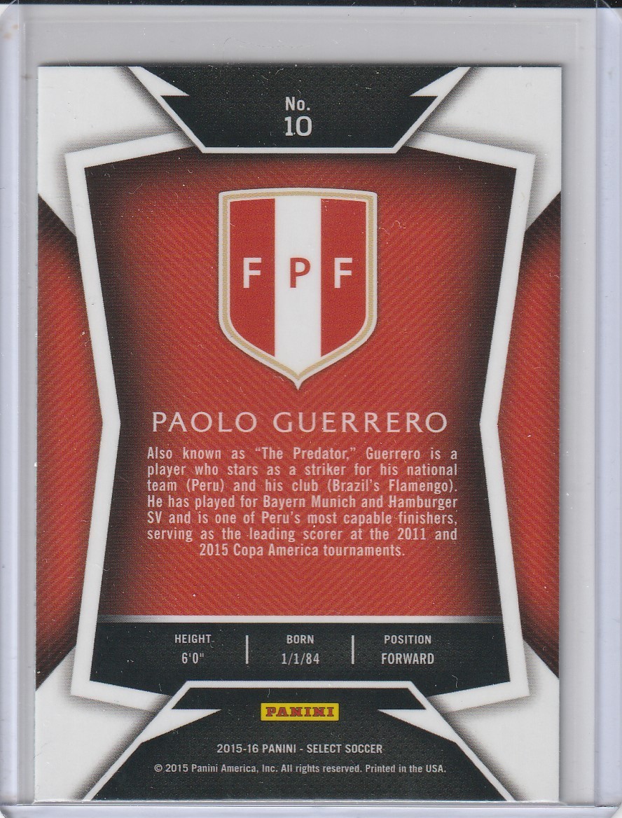 PAOLO GUERRERO Peru 2015/16 Panini select #10 Base Card /Qty
