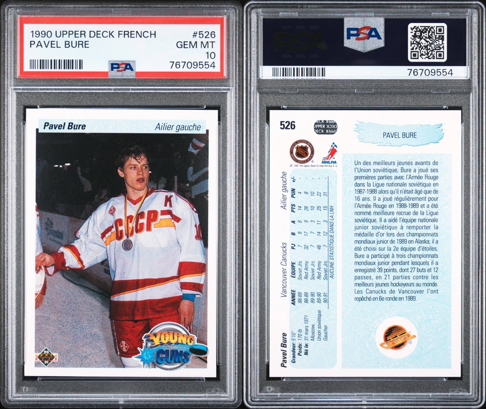 1990-91 Upper Deck FRENCH Young Guns #526 Pavel Bure RC ROOKIE PSA 10 GEM MINT