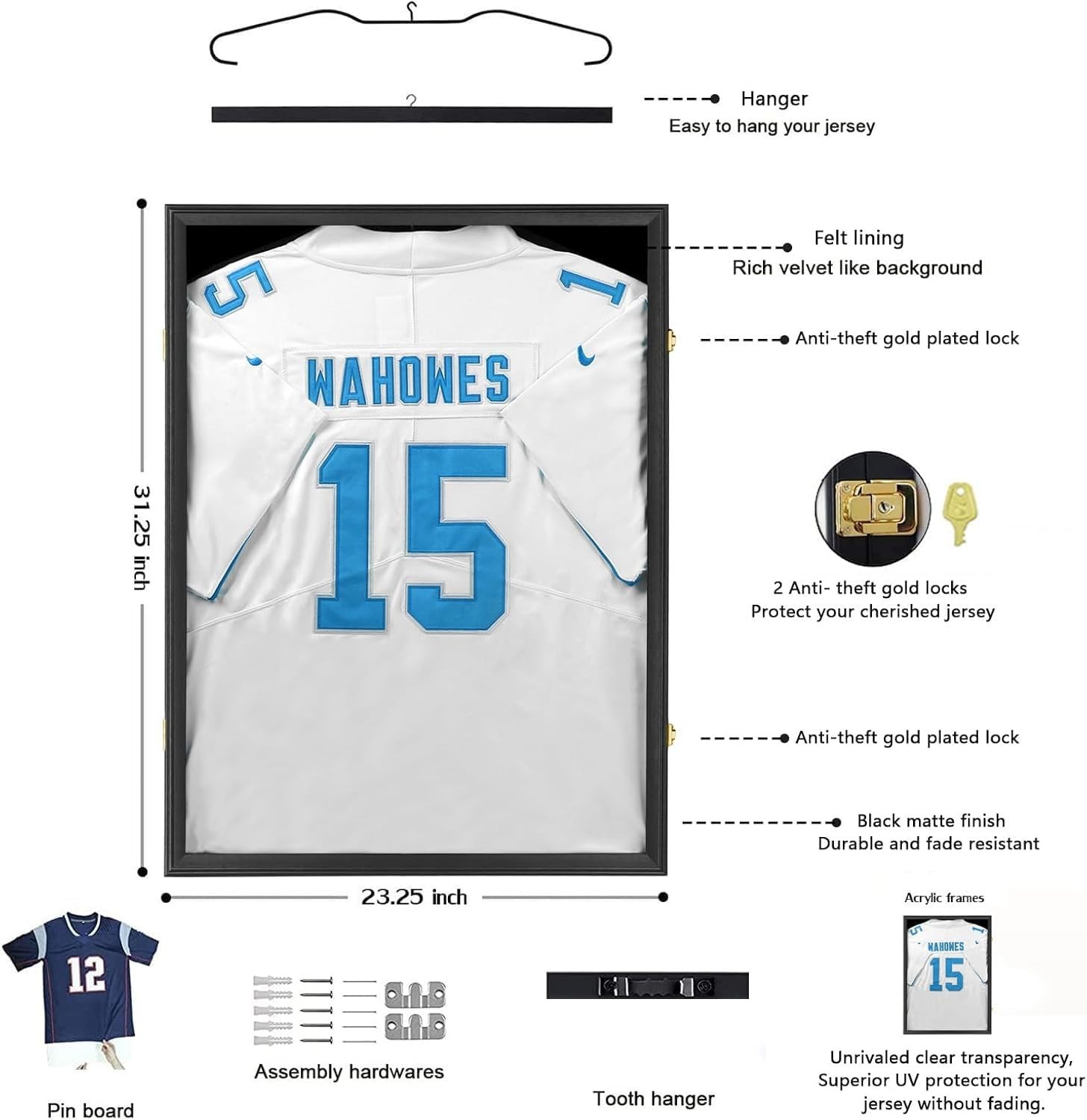Jersey Frame Display Case for Football Baseball Basketball Jersey 3PC