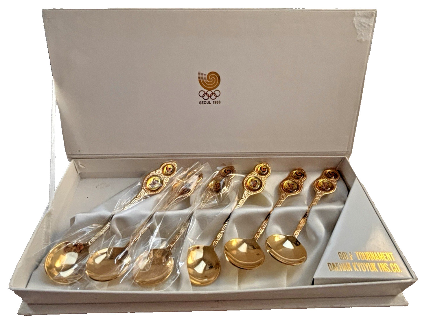 Vtg 1988 Seoul Olympics Gold Plated Spoon Set Boxed VIP Golf Gift Korea JJJ