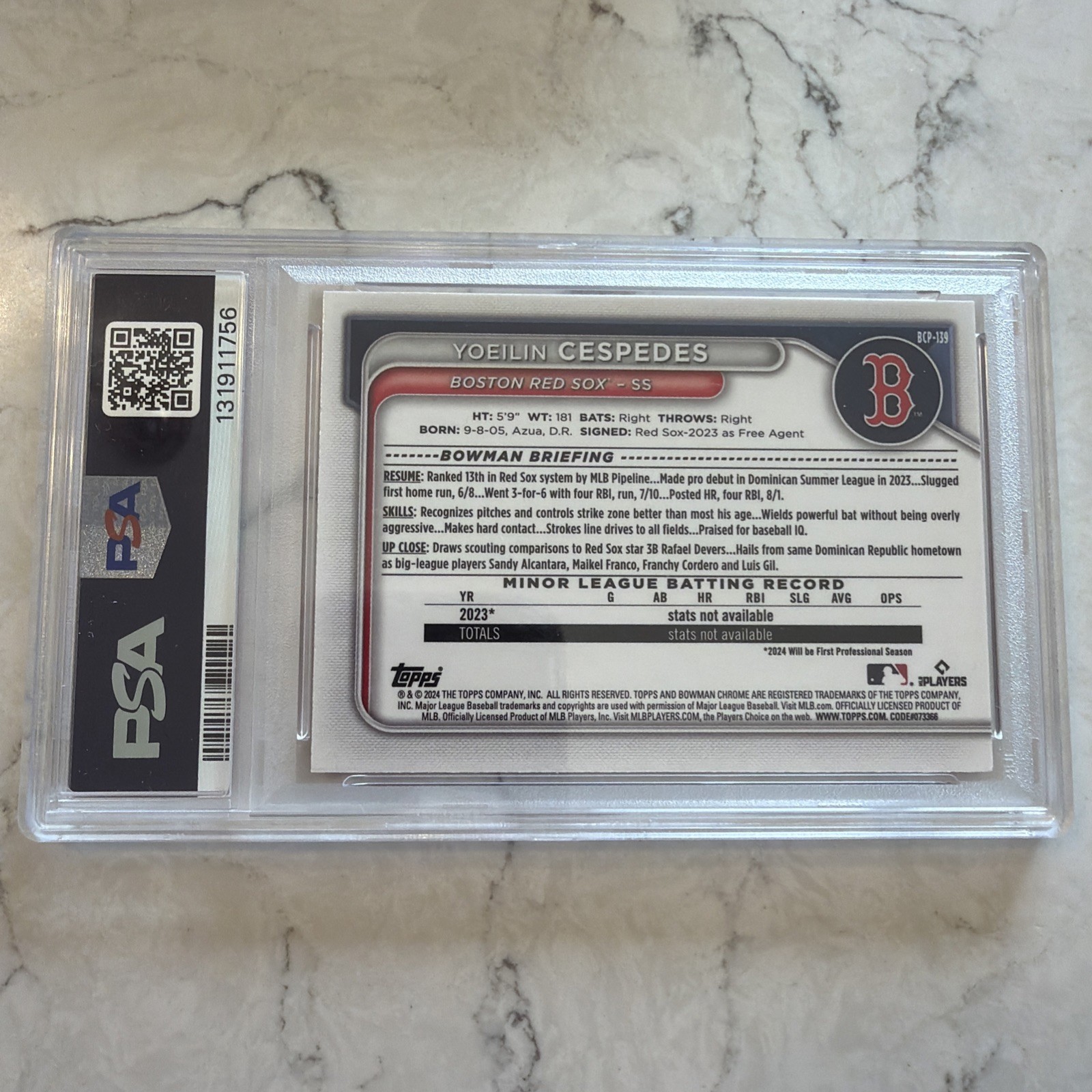 2024 1st Bowman Chrome 1st Yoeilin Cespedes Mega Orange Refractor /25 Red Sox