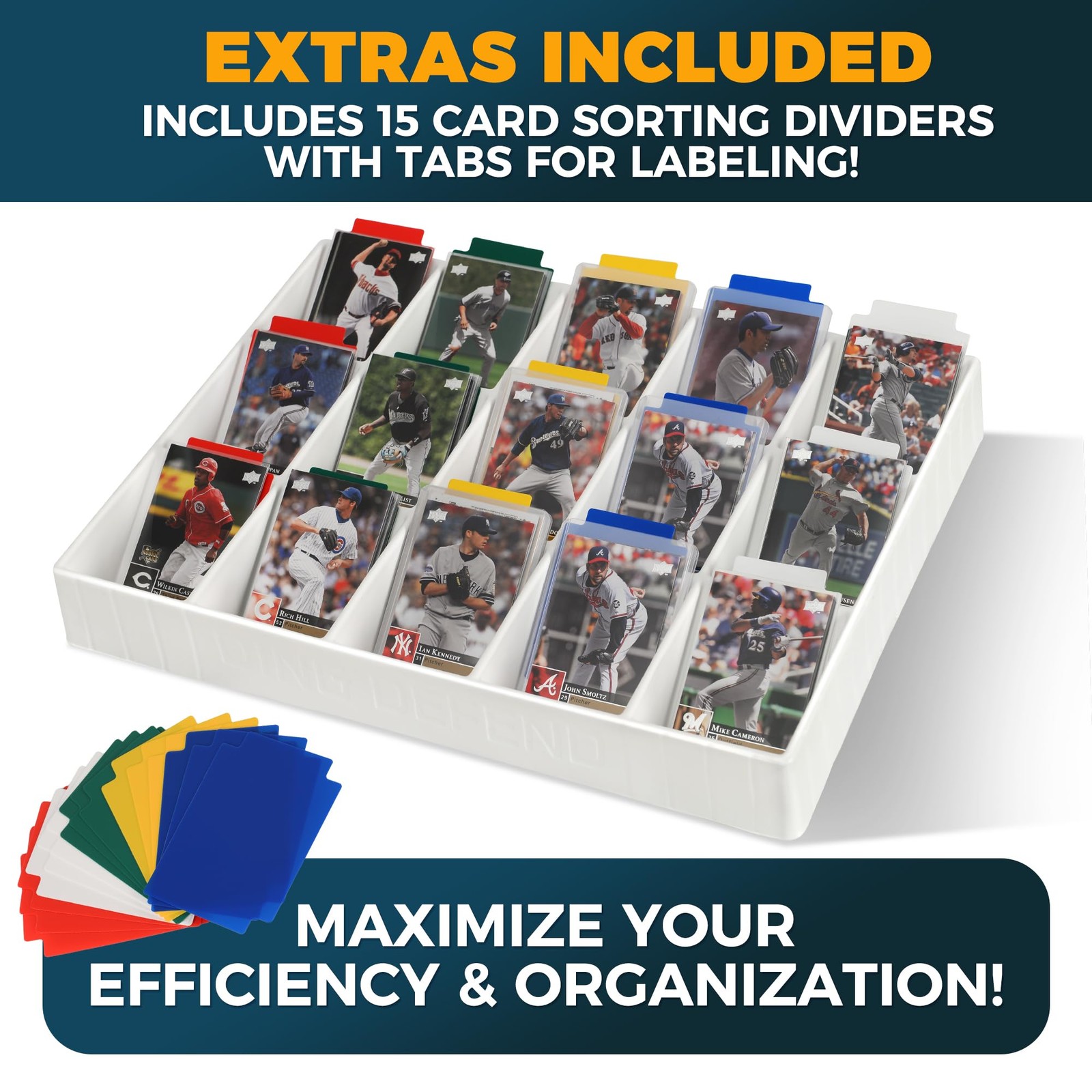 Card Sorting Tray – Stackable Trading Cards Organizer, 15-Compartment Sorter