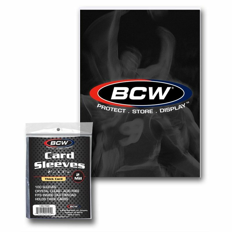 5 packs of 100 (500) BCW 2 3/4″ x 3 13/16″ Thick Card Sleeves