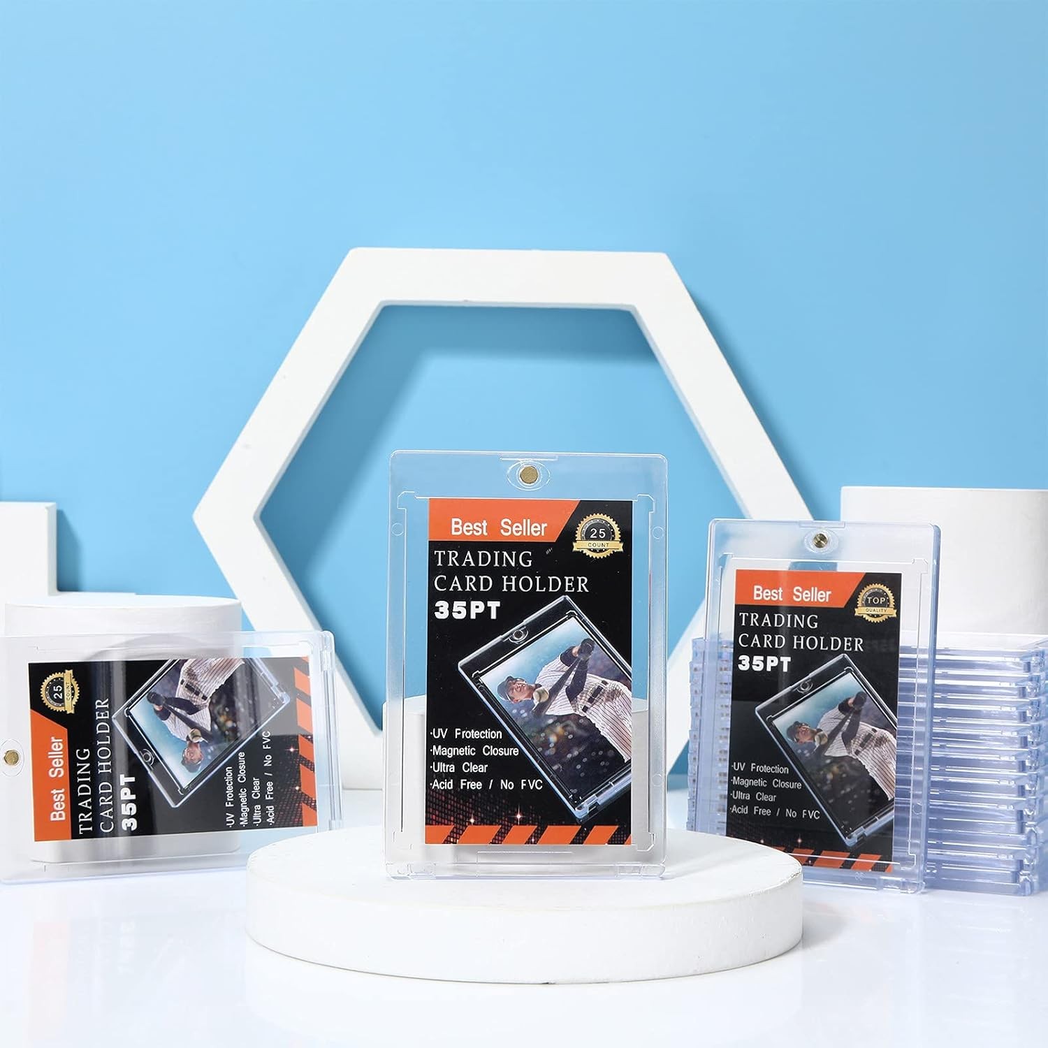 10 Pics Magnetic Card Holder 35 PT Trading Cards Protectors Clear Acrylic Cards