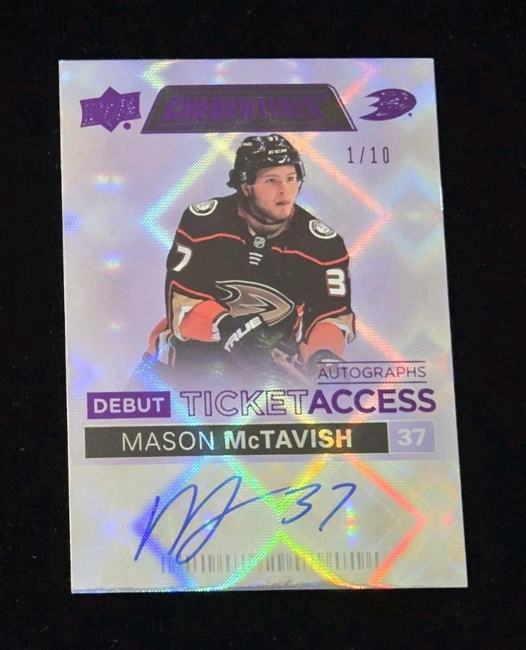 2021-22 Credentials MASON McTAVISH RC DEBUT TICKET ACCESS ON CARD AUTO # 1/10