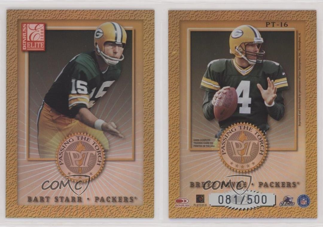 2000 Donruss Elite Passing the Torch /500 Bart Starr Brett Favre #PT-16 HOF 3hd