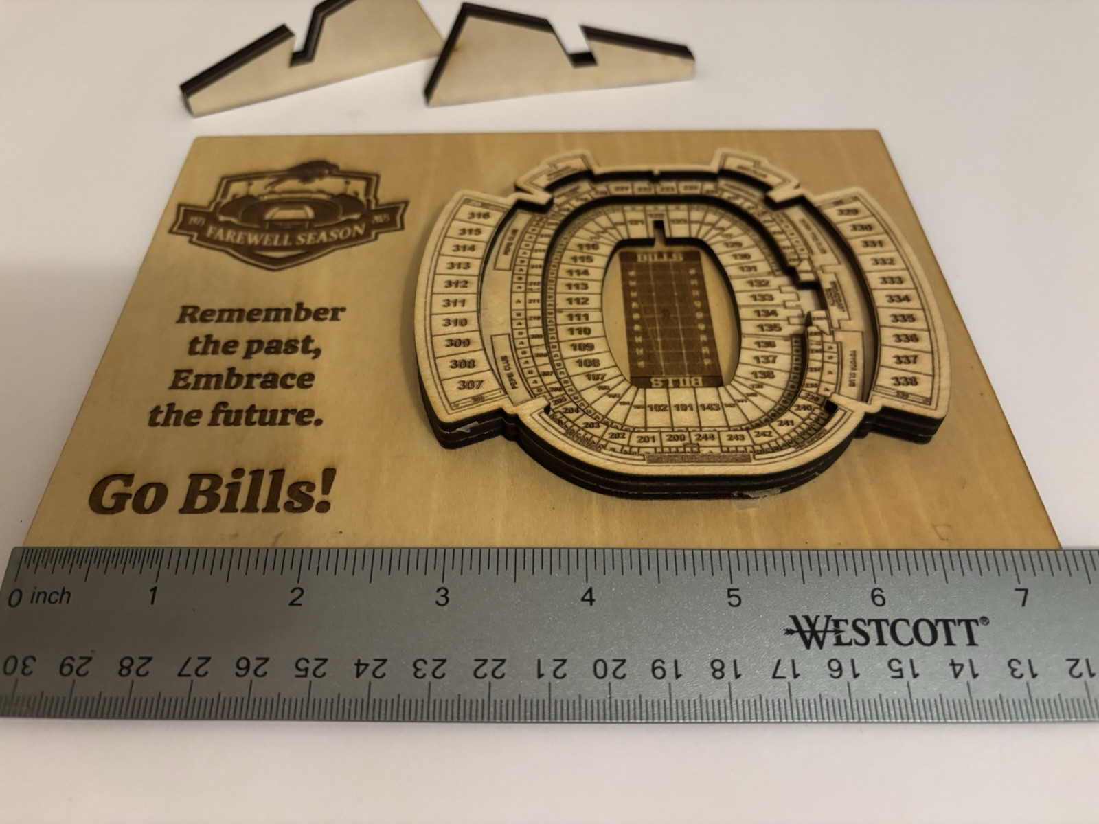 Buffalo Bills Stadium Farewell 3D Etched Wooden Desk Display 7.5″ x 5″ inches