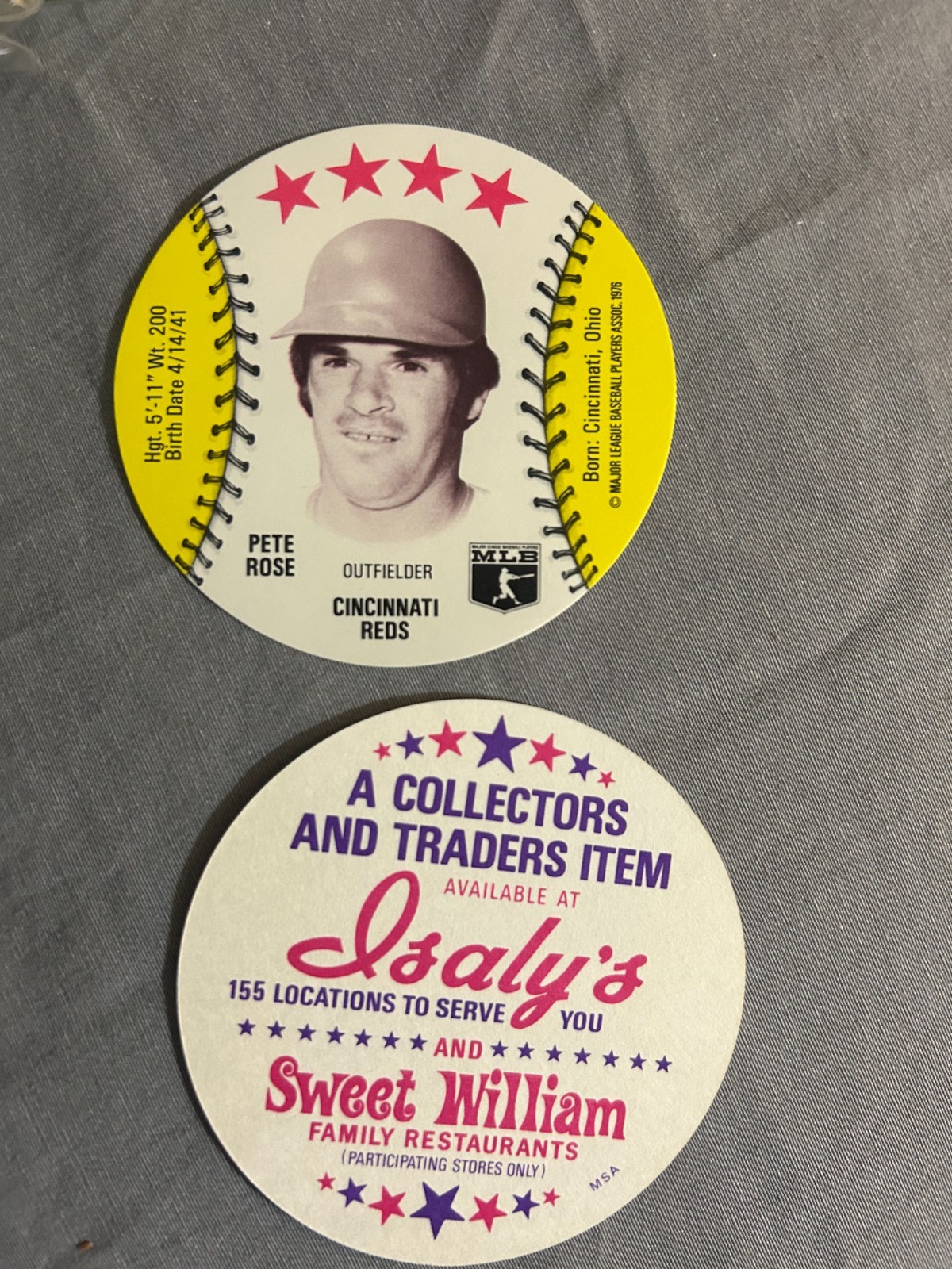 1976 Isaly’s/SWEET WILLIAM-Pete Rose Baseball Card/Disc -FREE S&H