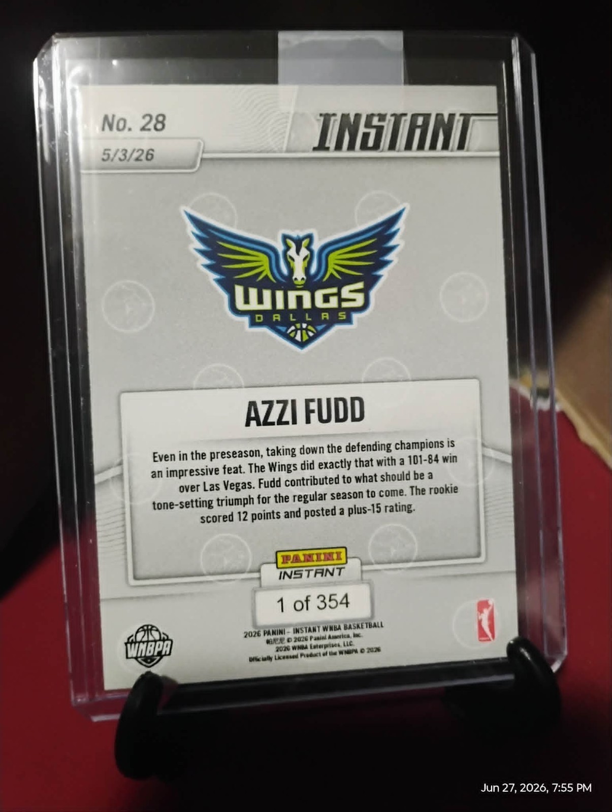2026 Panini Instant WNBA #28 Azzi Fudd Dallas Wings Preseason Win over LV PR:354