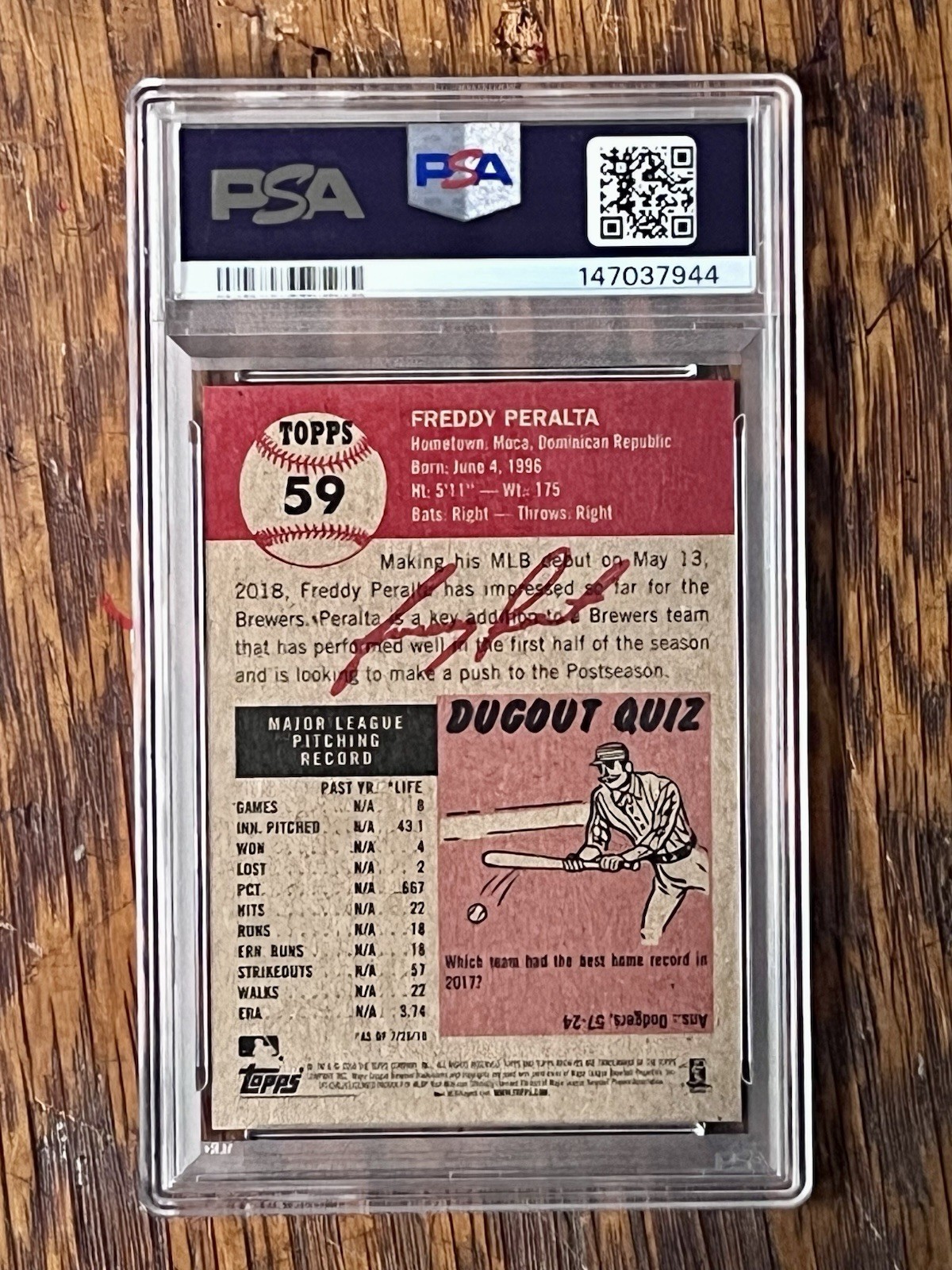2018 Topps Living Freddy Peralta Rookie Card RC #59 PSA 10 GEM MINT Brewers