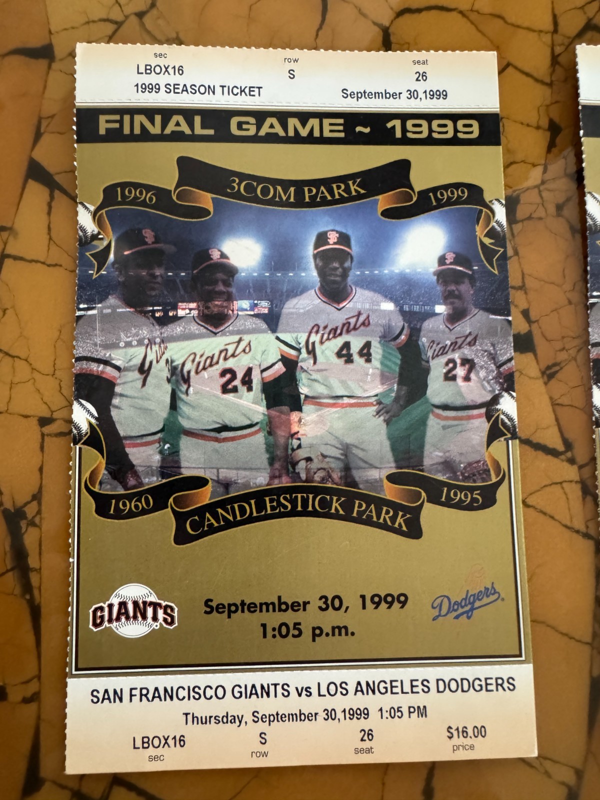SF Giants Ticket from the Last Game Ever Played at Candlestick Park – 9/30/99