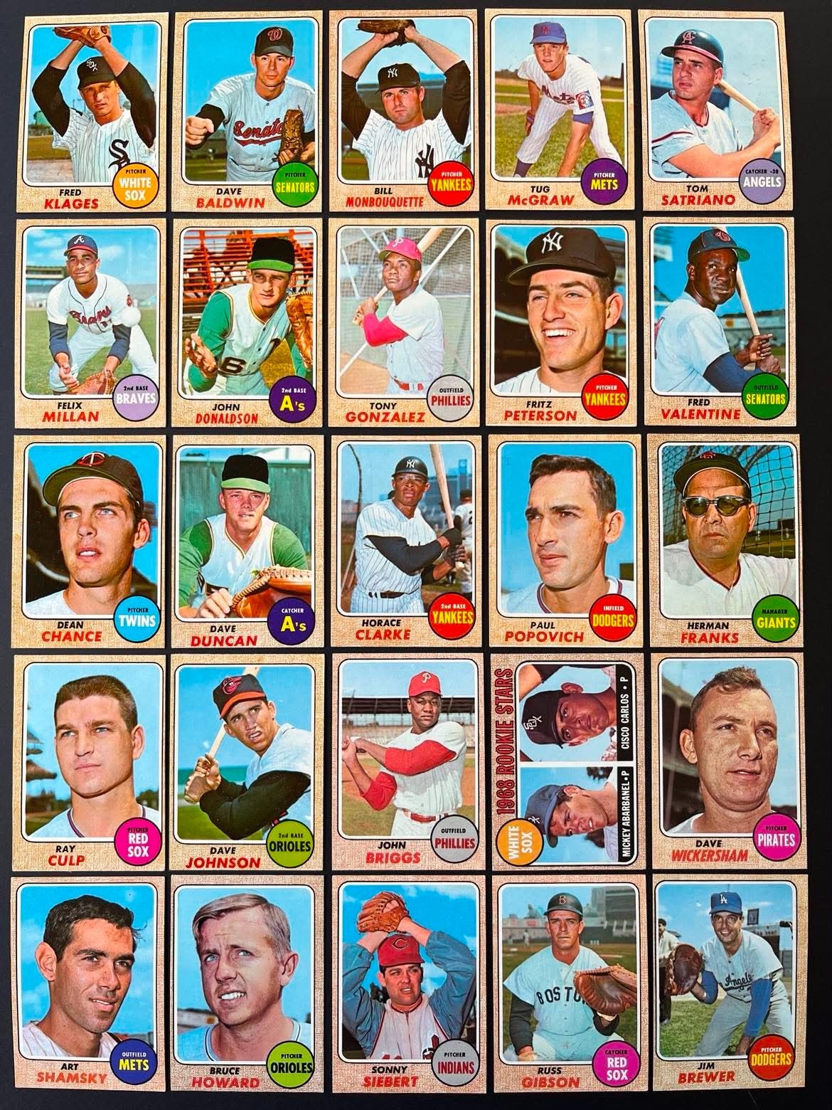 1968 Topps Baseball Card Set -247 DIFFERENT CARDS – Condition Varies – Vintage