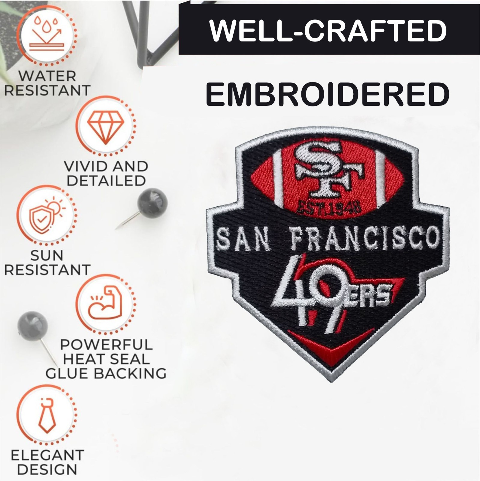 2Pcs San Francisco 49ers NFL Team Logo Iron On Patch-Sew Patch-Embroidered Patch
