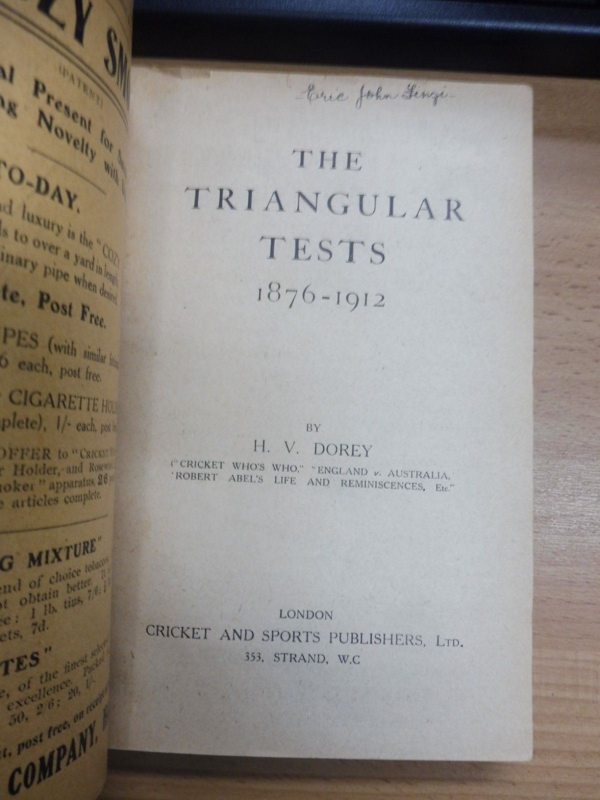 The Triangular Tests 1876-1912 by H.V.Dorey