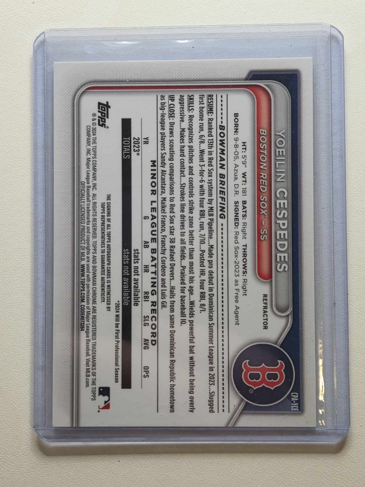 2024 Bowman Chrome 1st Refractor Auto /499 Yoeilin Cespedes