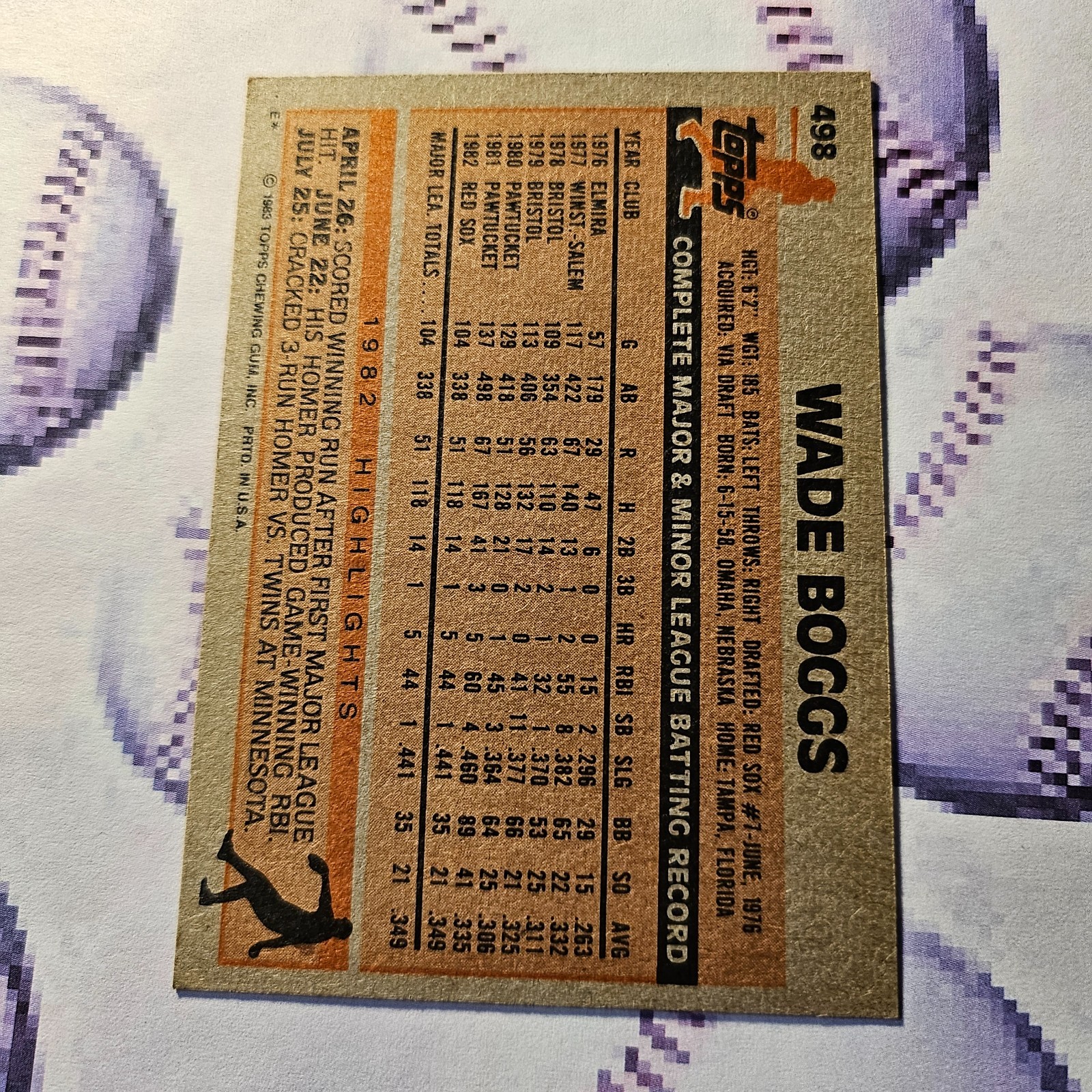 1983 Topps Baseball #498 WADE BOGGS RC Boston RED SOX EX AUCT#13283