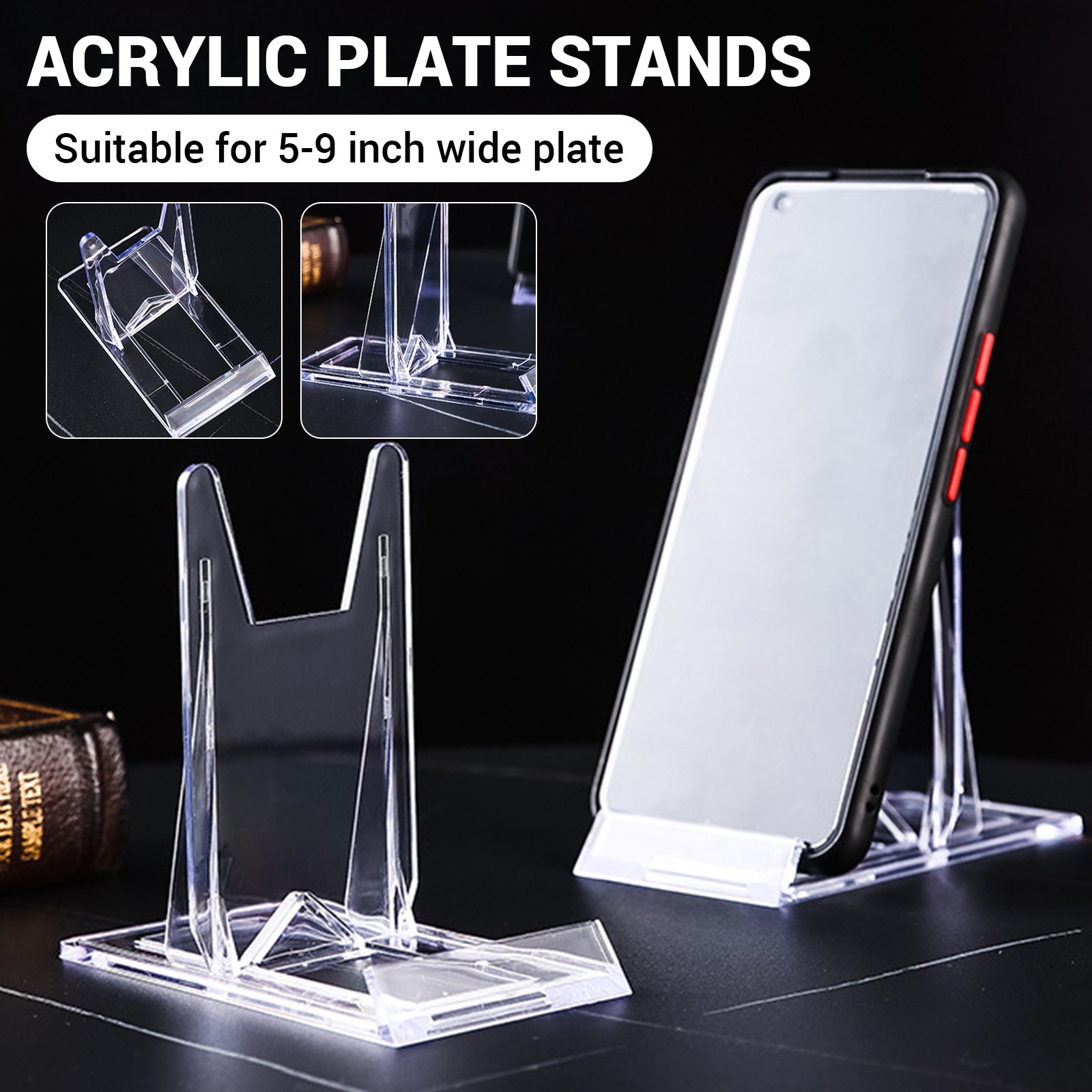 1-20PCS Clear Acrylic Plaque Display Adjustable Plastic Holder Stand For Tray