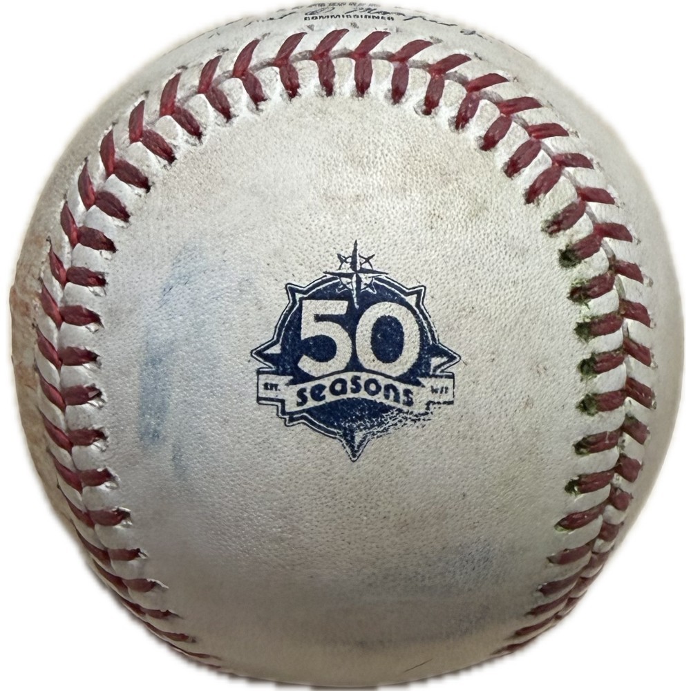 JULIO RODRIGUEZ GAME USED BASEBALL HIT DOUBLE 13 Career 123 5/30/26 50th season