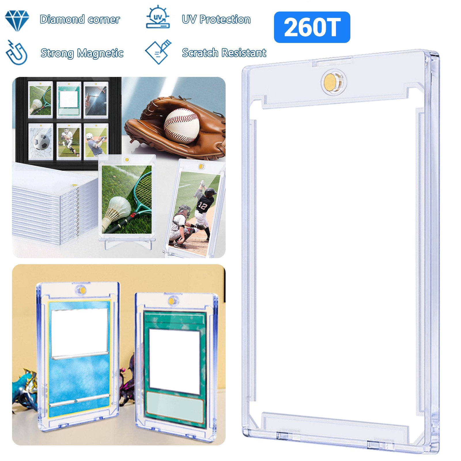 10-50X Magnetic Trading Sports Card Holder 260PT Hard Card Sleeves UV Protection