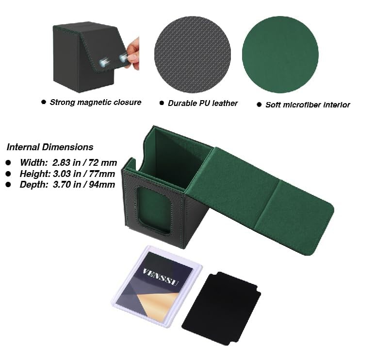 Venssu MTG Deck Box for Commander 3.39 x 3.54 x 4.33 inches, Blackï¼†Green
