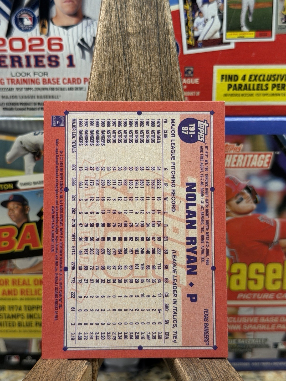 2026 Topps Series 1 Nolan Ryan 1991 Throwback Insert #T91-97 Texas Rangers