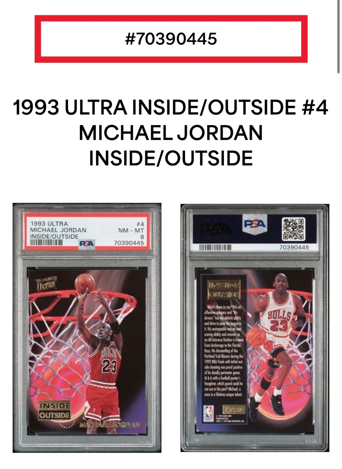 1993 ULTRA MICHAEL JORDAN INSIDE/OUTSIDE #4 PSA 8