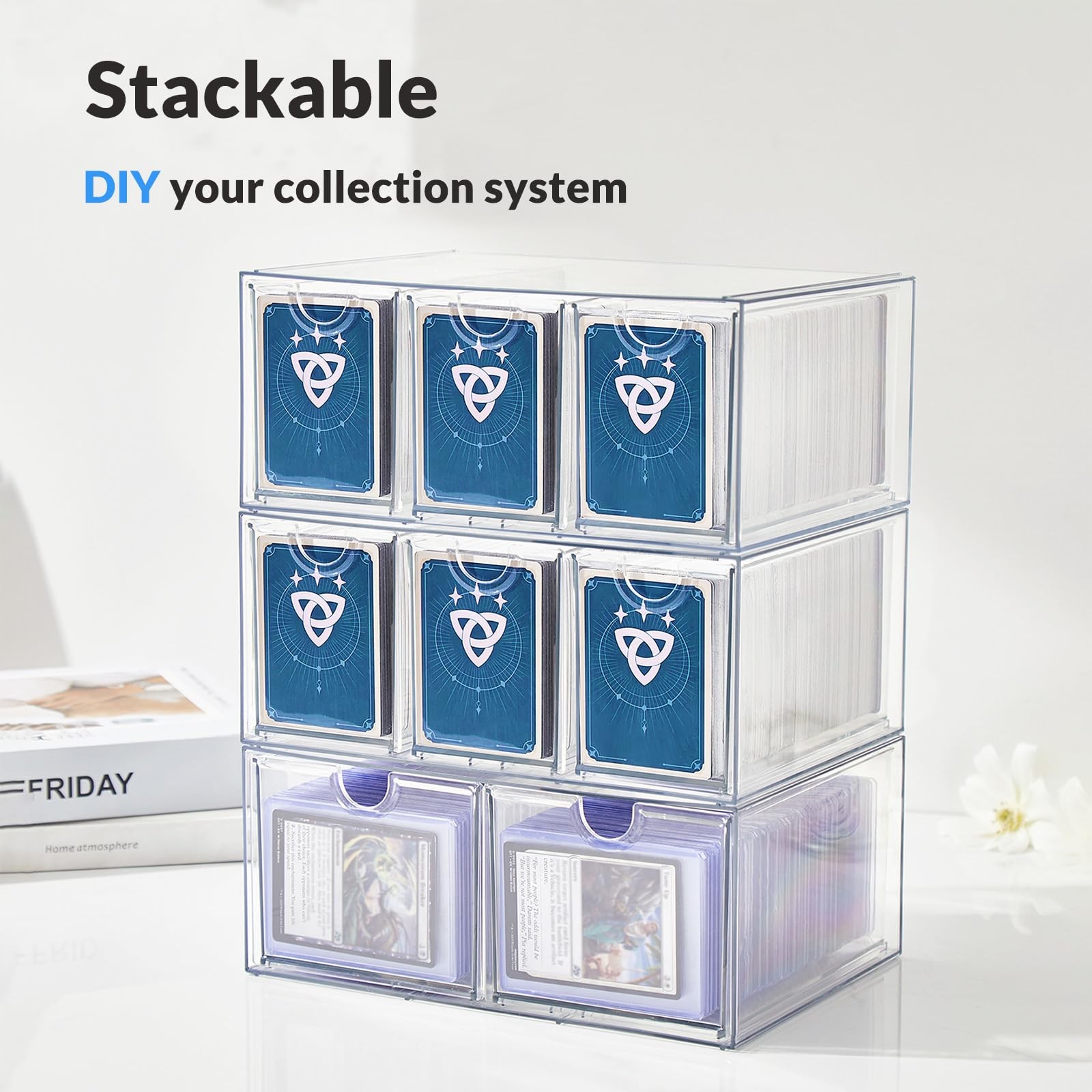 6 Drawer Trading Card Storage Box, 2200+ Cards Organizer with Divider, Clear …
