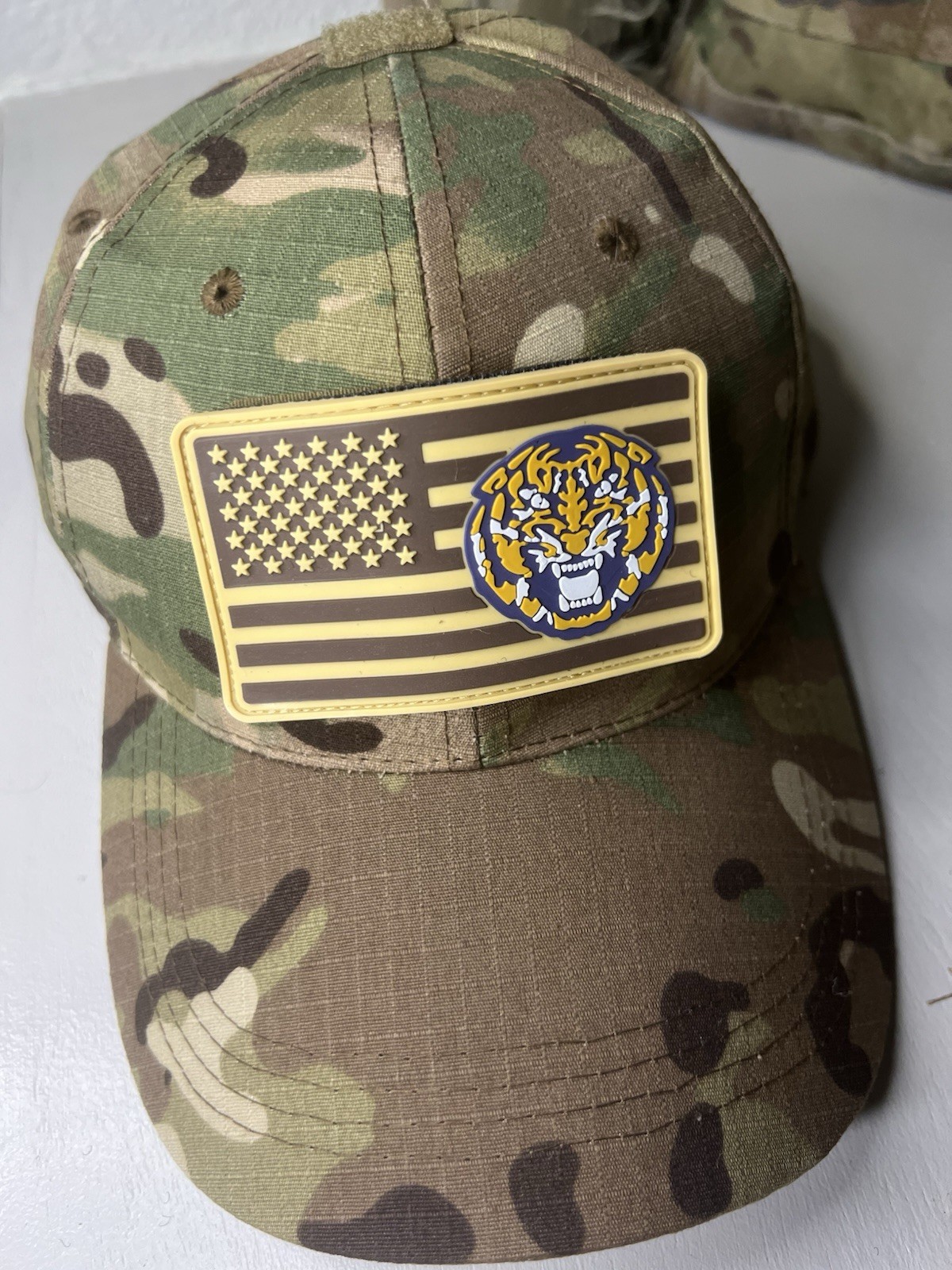 Military Combat American Flag LSU Tigers football PVC Patch W Vlcro