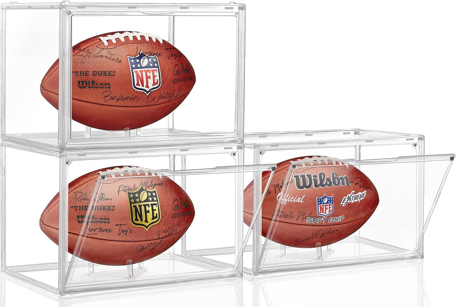 3 Pack Football Display Case, Acrylic Clear Football Case Full Size with Magnet