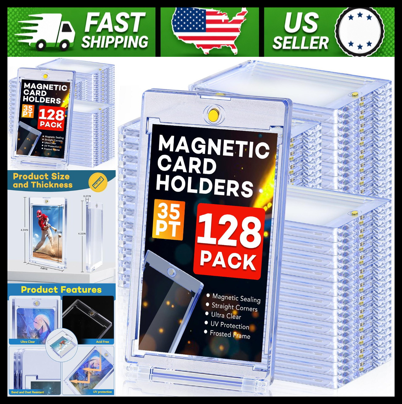 ZENOWICK 128ct Magnetic Card Holders for Trading Cards, UV Protection