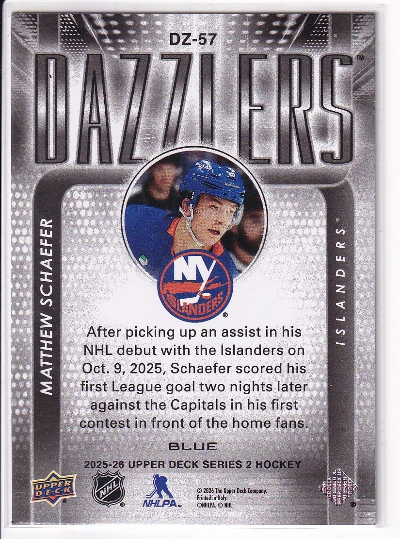 2025-26 Upper Deck Series 2 Matthew Schaefer Dazzlers RC #DZ-57
