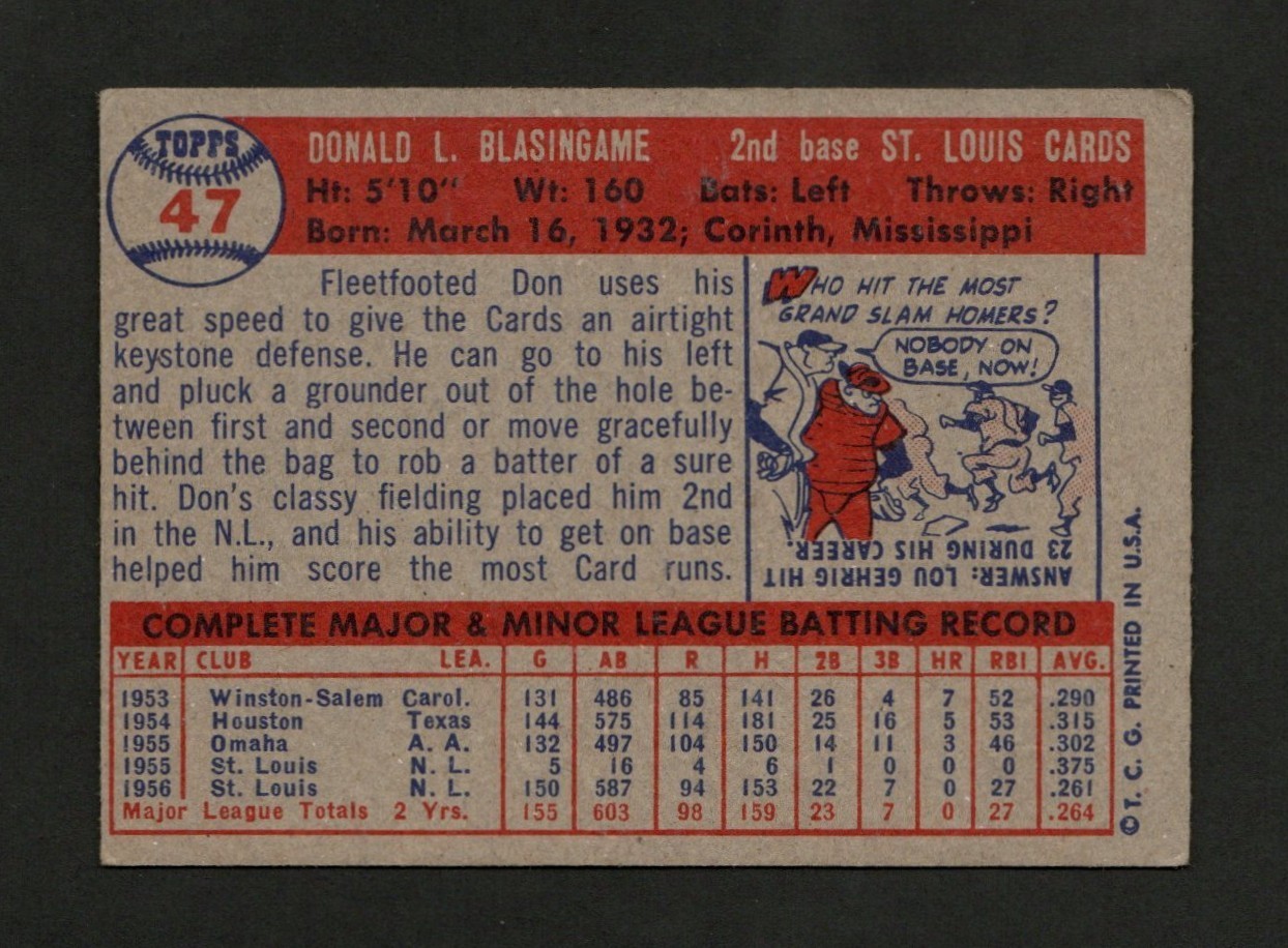 1957 Topps #47 Don Blasingame St. Louis Cardinals VG