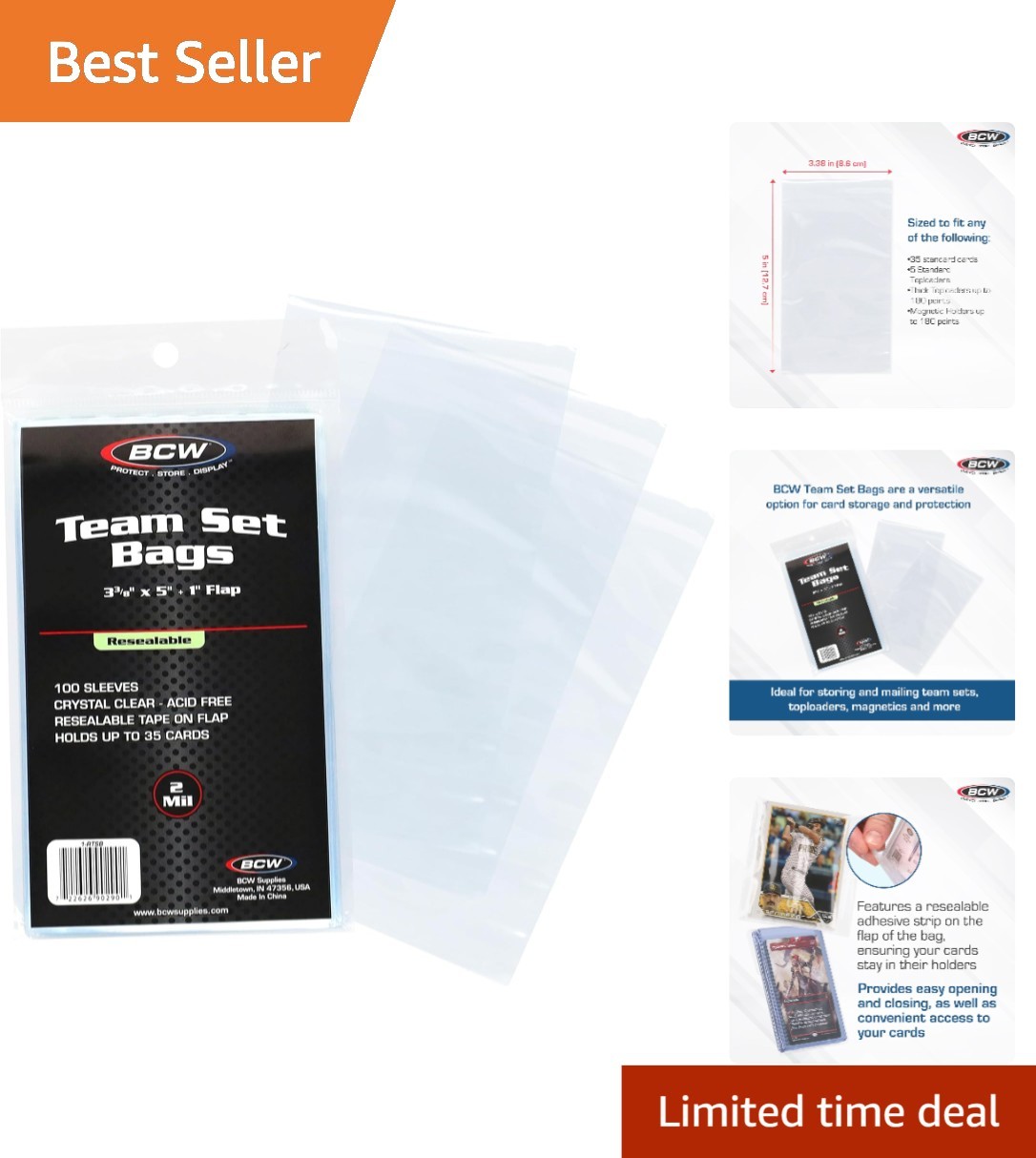 High-Quality 100 Resealable Team Bags for Trading Cards – Perfect for Collectors