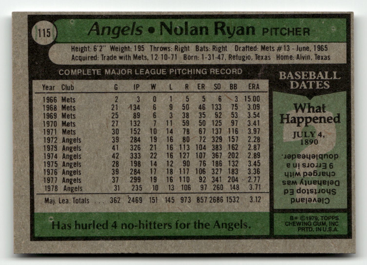 1979 Topps #115 Nolan Ryan Angels HoF (Pick Your Card)