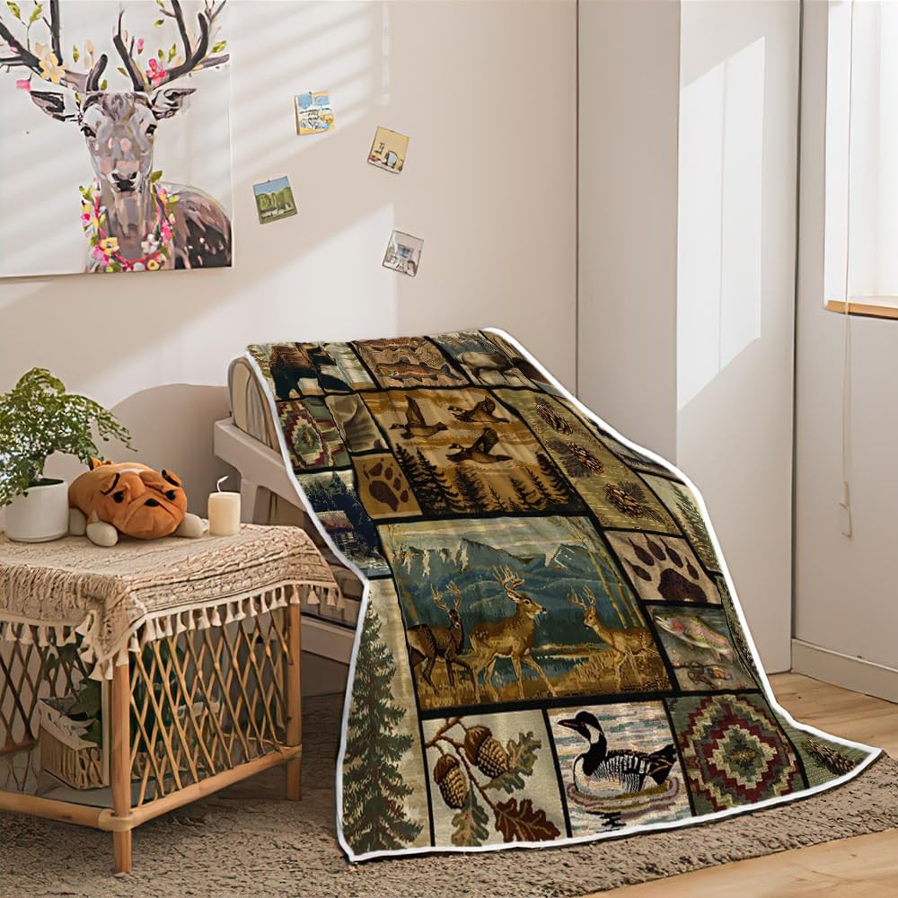 Rustic Lodge Throw Brown Blankets, Farmhouse Country 60″L x 50″W,