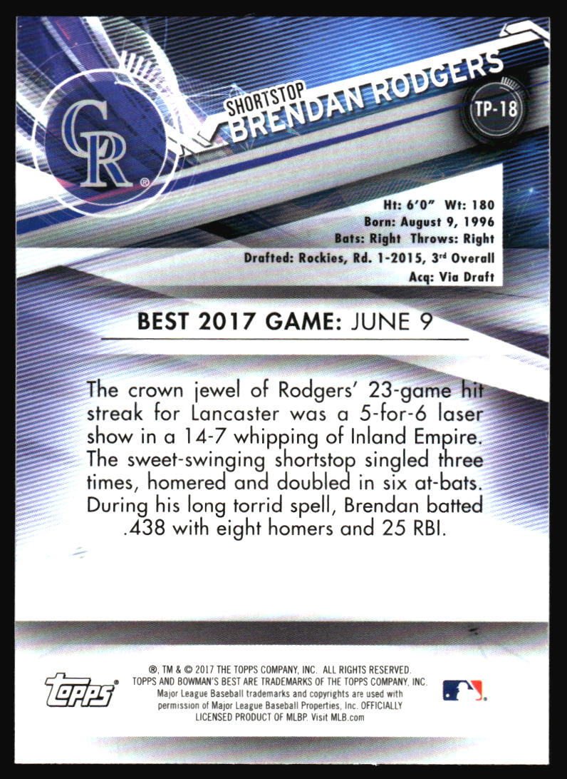 2017 Bowman’s Best Brendan Rodgers #TP-18 Colorado Rockies