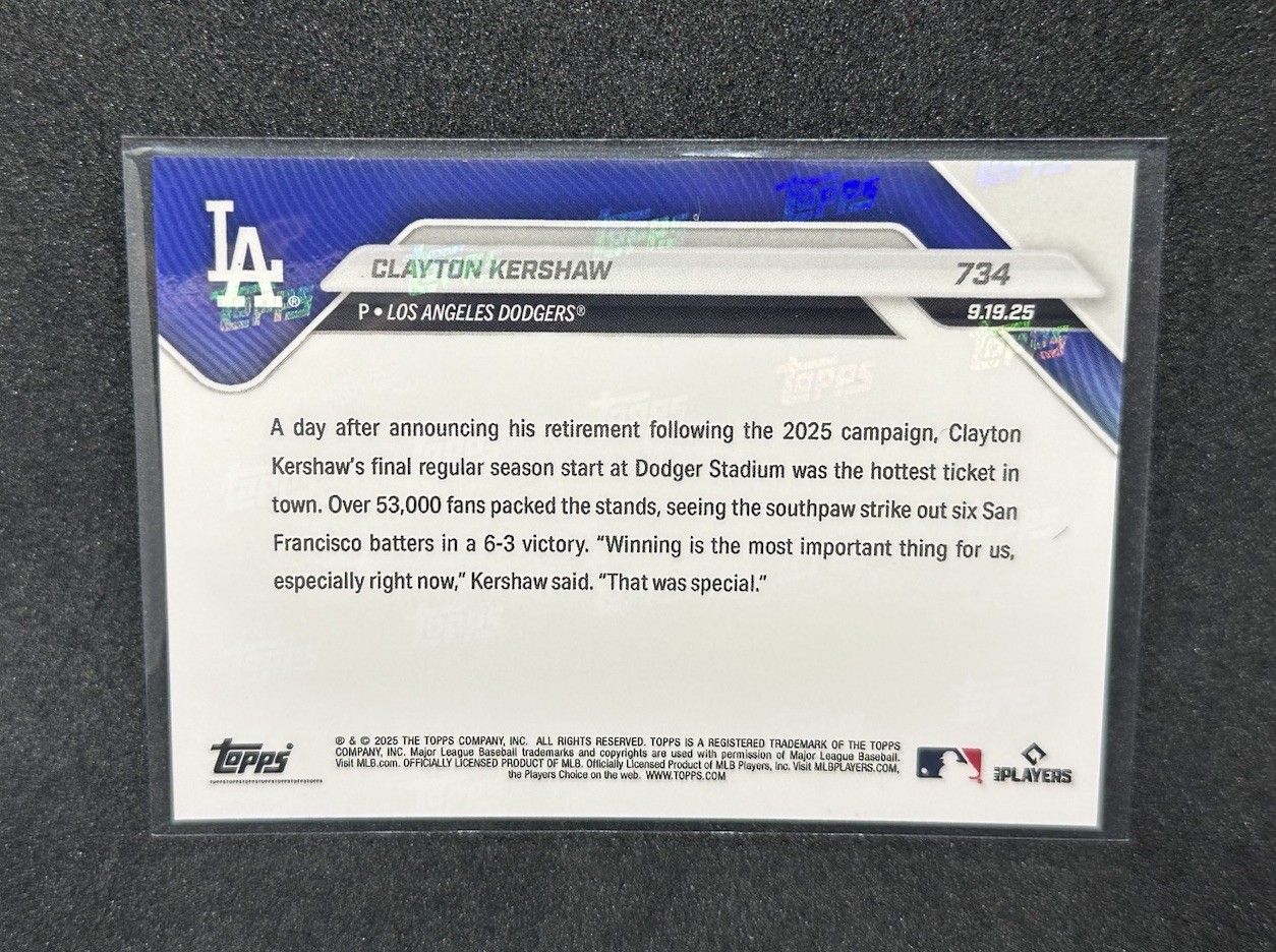 2025 Topps Now – Clayton Kershaw #734 /31753 -Final Home Start
