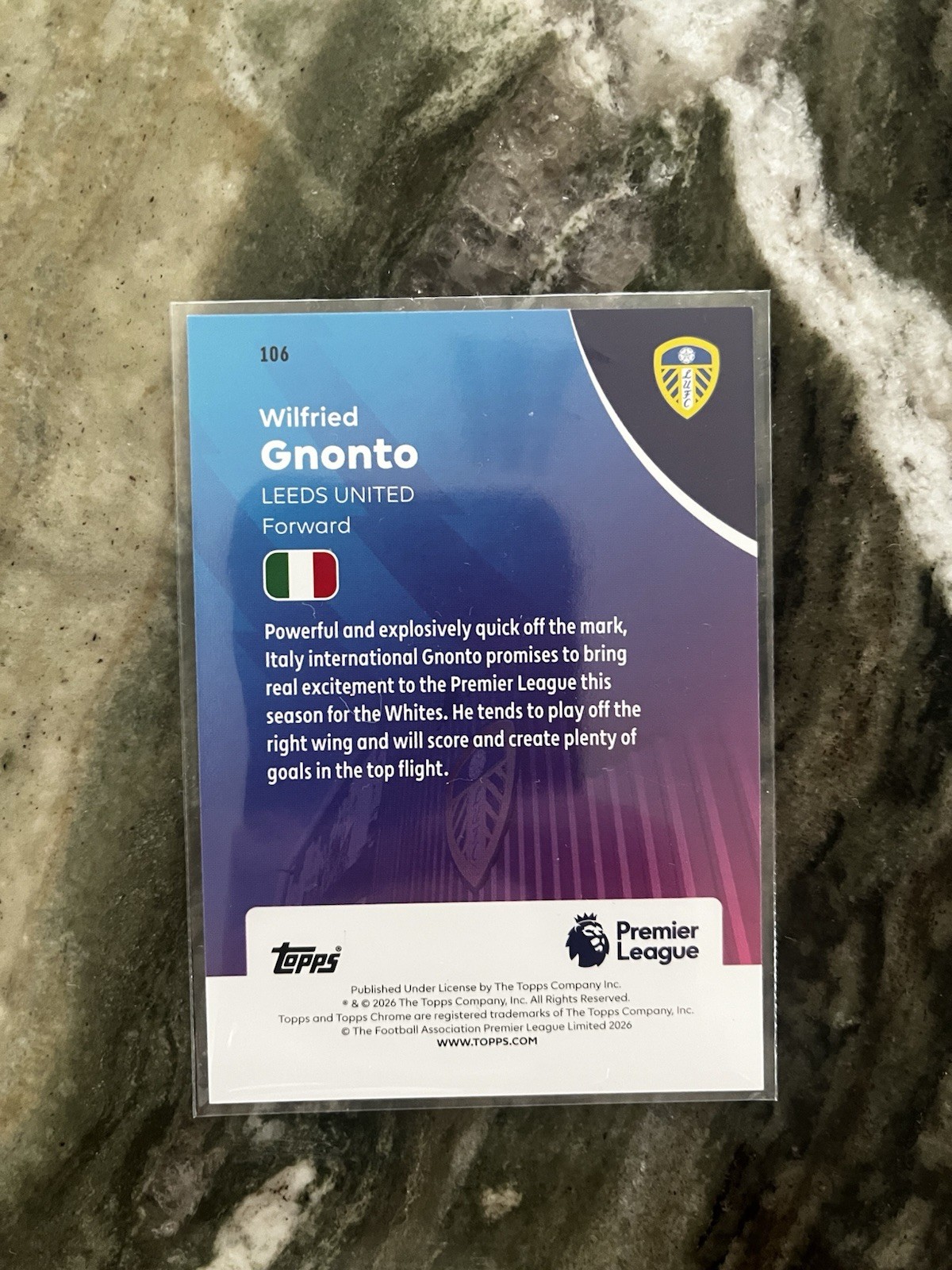2026 Topps Chrome Premier League Yellow RayWave Wilfried Gnonto Leeds #106/275