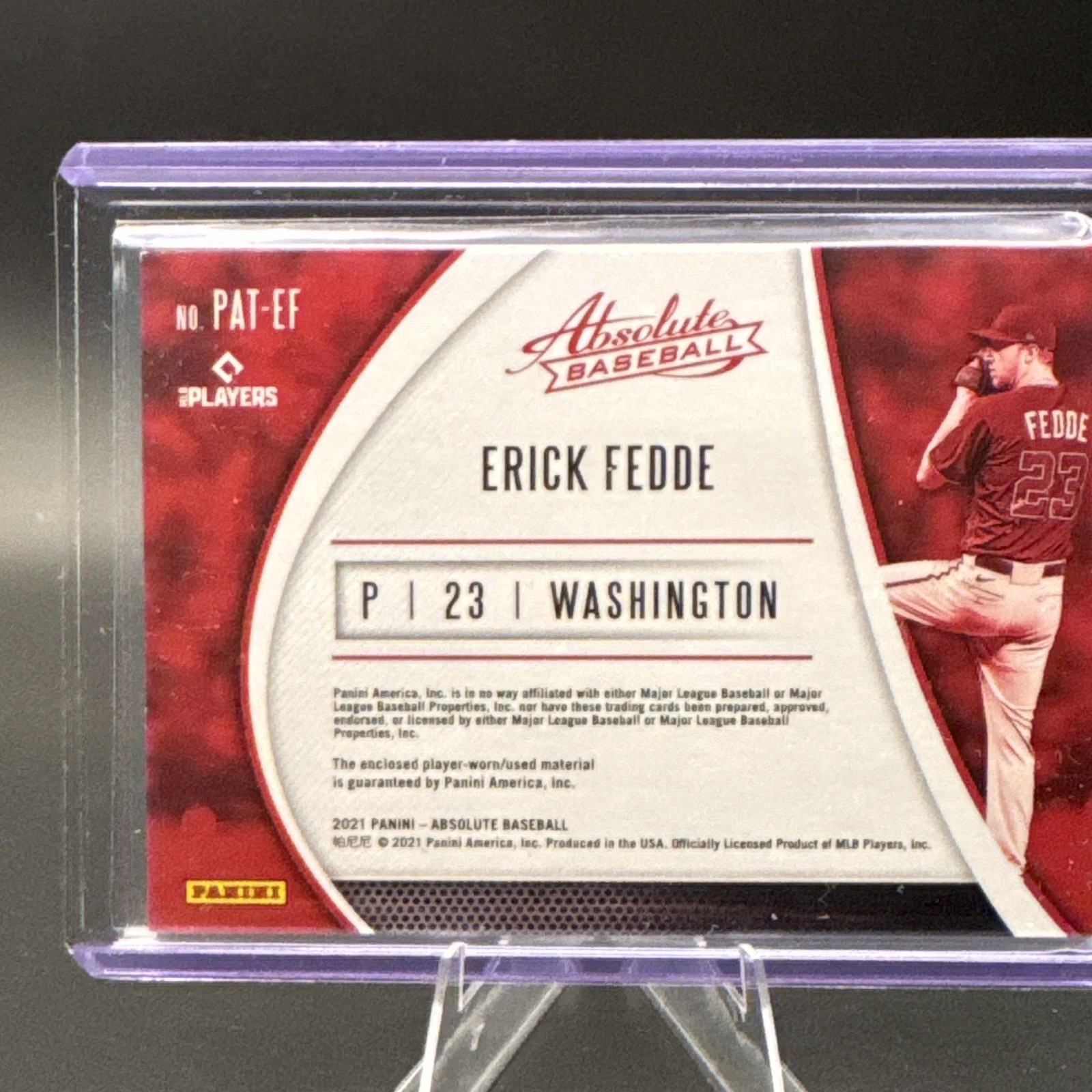 Panini 2021 Absolute Erick Fedde Patches Memorabilia Insert #PAT-EF /99