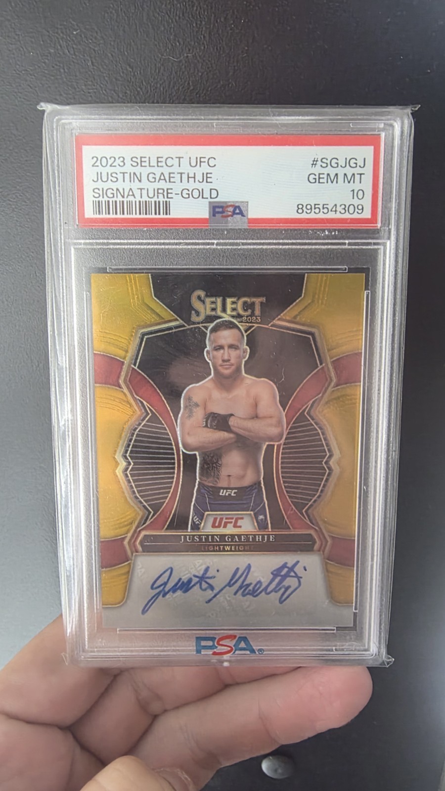 2023 Panini Select UFC Justin Gaethje Signatures Gold Auto /10 PSA 10 SG-JGJ