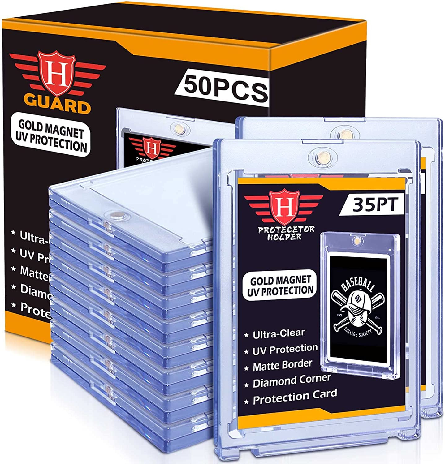 50ct Magnetic Card Holders Cases 35pt Baseball Cards Protectors Fit for Sports